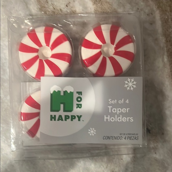 H for Happy Peppermint Taper Holders Set of 4 - Picture 1 of 2